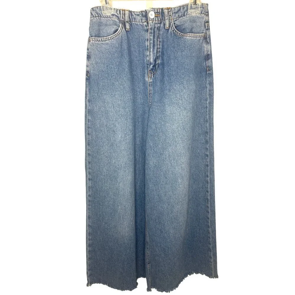 Free People Wide Leg Jeans Raw Hem Ladies Size 8 High Waist